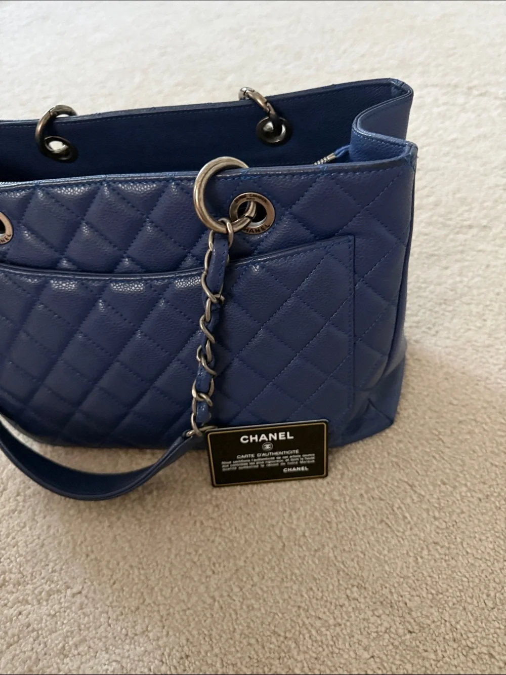 Chanel Grand Shopping Tote GSTCaviar leather/silver hardwareRoyalBlue/CobaltBlue
